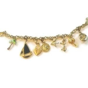 Gold Tone Sea Ocean Enamel Charm Bracelet 7.1"